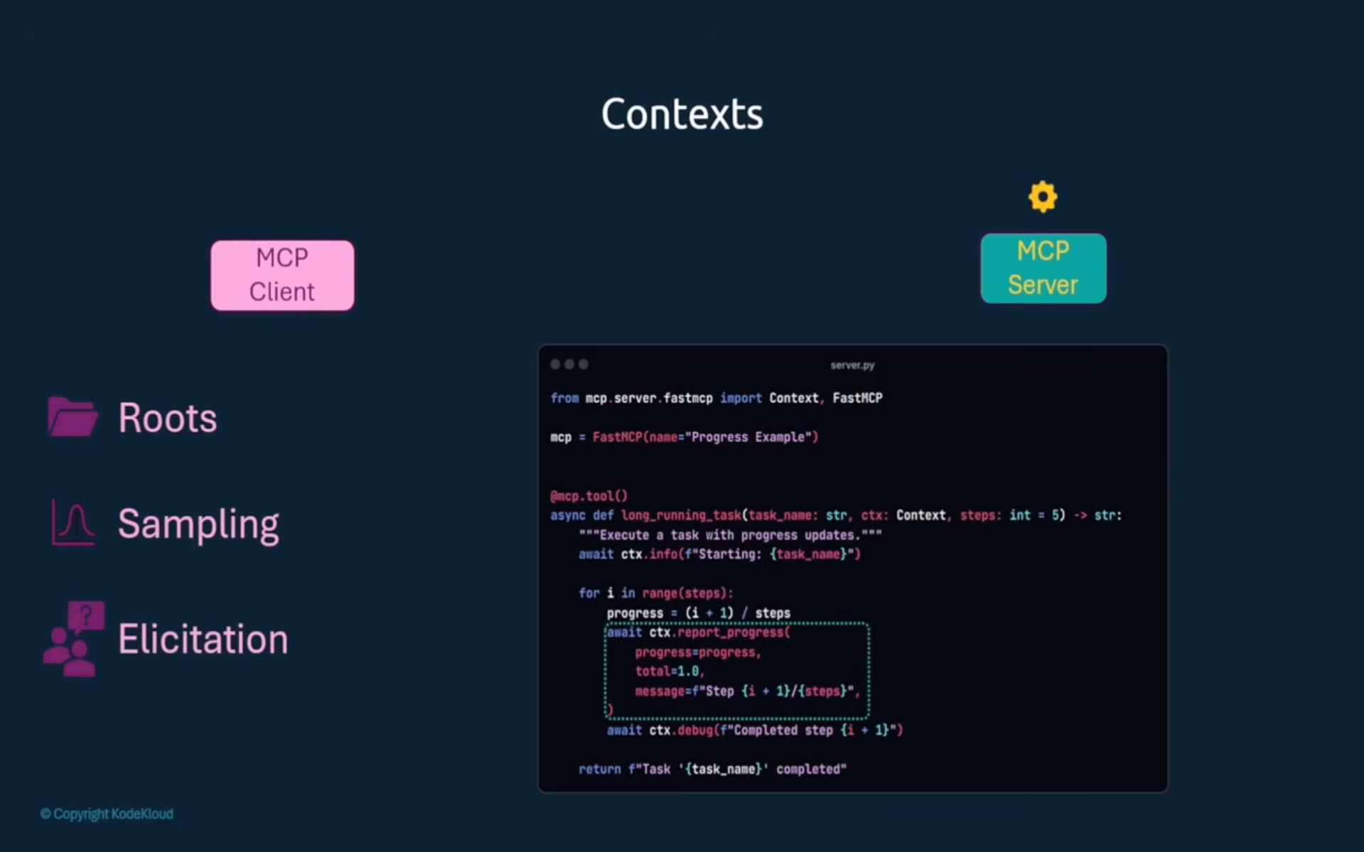MCP Context object reporting live progress from server to client